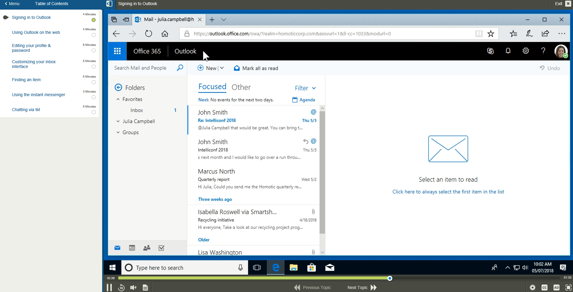 Fundamentals of Microsoft Office 365 Outlook Online -1