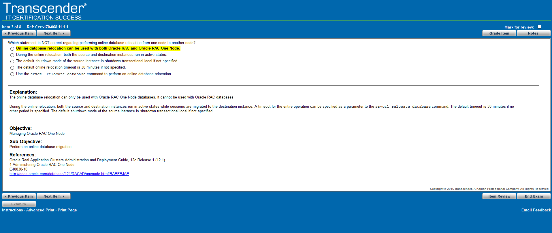 Proefexamen 1Z0-068 Oracle Database 12c RAC and Grid Infrastructure Administration