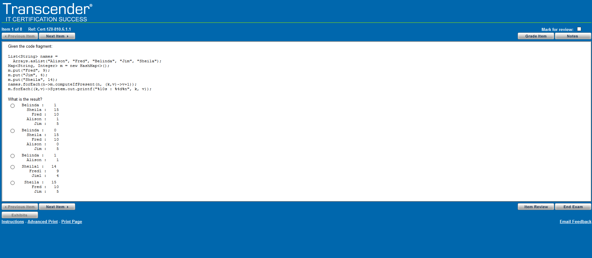 Proefexamen 1Z0-810 Upgrade Java SE 7 to Java SE 8 OCP Programmer